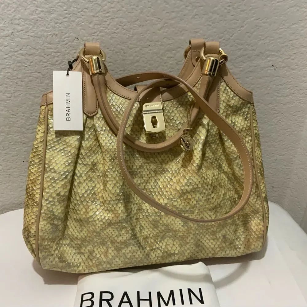 New Brahmin Elisa Beige Hartford Leather bag